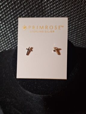 NWT .925 Primrose Sterling Silver Cross Stud Earrings - Silver